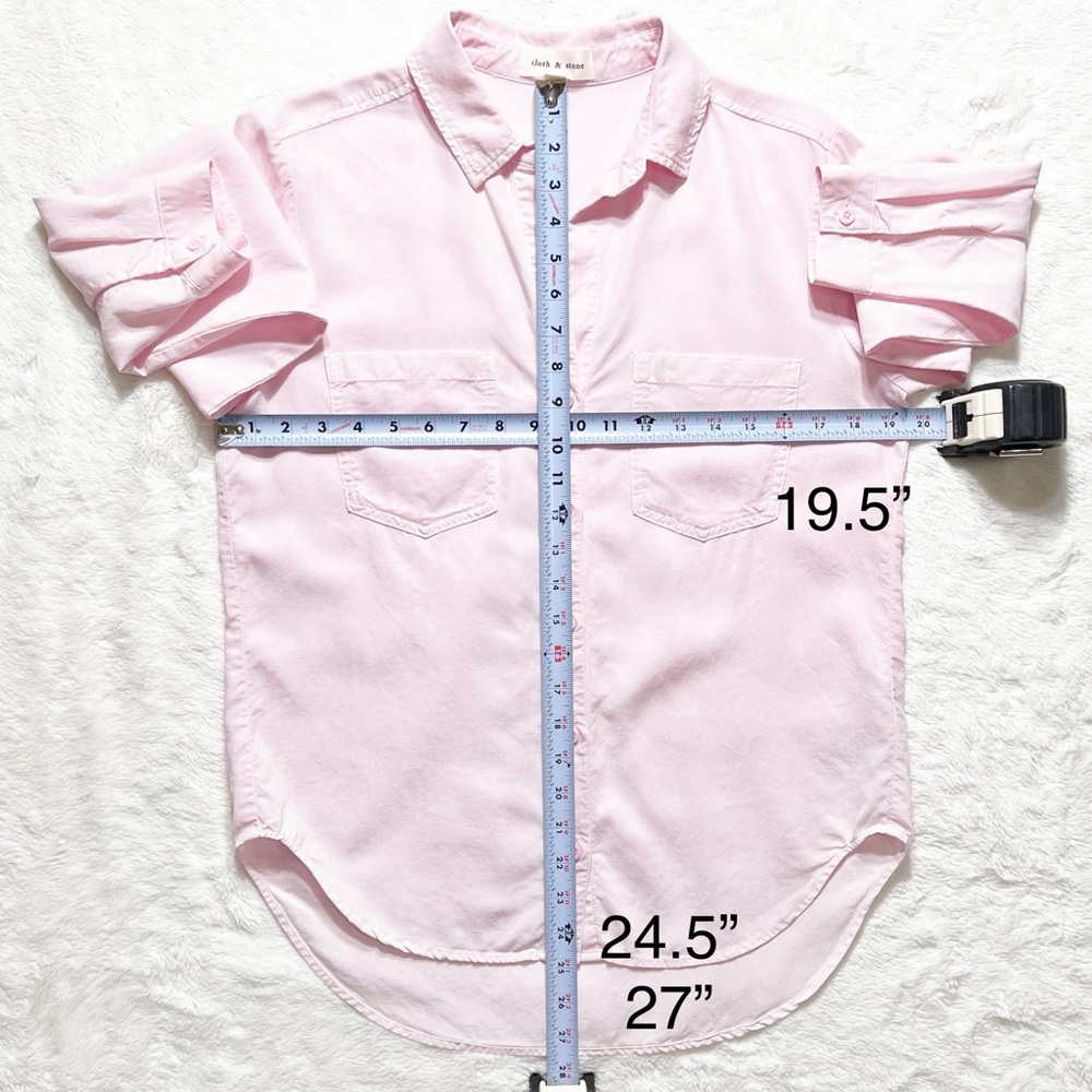 SOLD-Anthropologie Pastel Pink Chambray Long Sleeve Buttondown Shirt Small - Picture 9 of 9